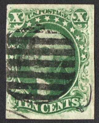 US Sc# 14 USED { "SCARCE TYPE II" 10c WASHINGTON } GRID CANCEL FROM 1855 CV$ 145 - Image 1 of 3