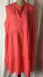 Nuevo con etiquetas Vestido Bellambra Brillante Coral Rosa Lino En Niveles Sin Mangas Talla 1X Volado - Imagen 1 de 6