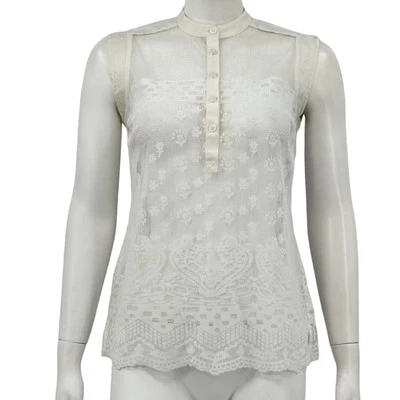Top Cabi Mujer XS Blanco Prudencia Sin Mangas Popover Encaje Boho Transparente Hada Primavera Foto 1 de 4
