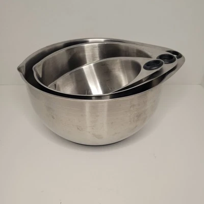 Pampered Chef Set of 3 Stainless Steel Mixing Bowls No Lids Retired 8 16 24 Cups - Image 1 of 4