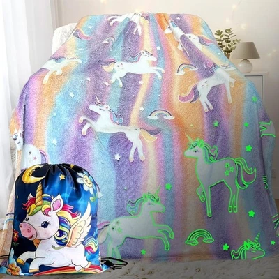 Manta Unicornio Brilla en la Oscuridad, Manta Unicornio para Niñas/Niños, Unicornios Gi... Foto 1 de 4