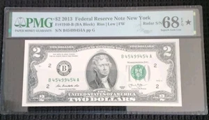 $2 2013 Federal Reserve New York 68EPQ Black Star Radar Serial Number 🥇💯🏆🎇 - Picture 1 of 4