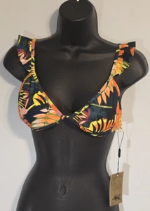 NWT Heat Multi-Color Floral Triangle Bikini Top Size Large Tropical Beach Resort - Imagen 1 de 8