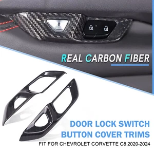 REAL Carbon Fiber Door Lock Switch Button Cover Trims for Corvette C8 2020-2024 - Picture 1 of 24