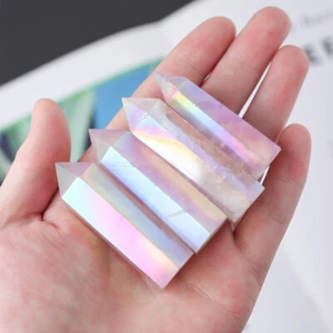 Obelisco hexagonal de cuarzo rosa arco iris de titanio ángel punto aura - Imagen 1 de 14