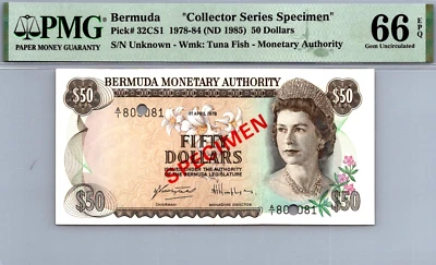 Bermuda 50 Dollars 1978 - 1984 " SPECIMEN " PMG 66 EPQ GEM UNC Pick # 32CS1 - Image 1 of 3