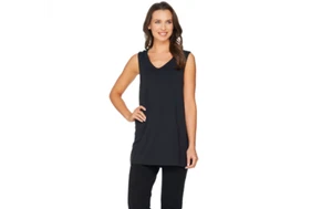 Top sin mangas H by Halston cuello en V con ribete de malla negro M A288323 QVC J - Imagen 1 de 4