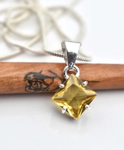 Yellow Citrine Handmade Gemstone 925 Sterling Silver Beautiful Necklace-17-18" - Picture 1 of 5