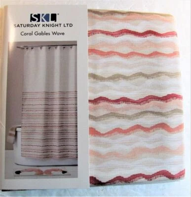 Cortina de ducha de baño CORAL GABLES WAVE en blanco coral y gris-marrón 70x72 nueva en paquete Foto 1 de 4