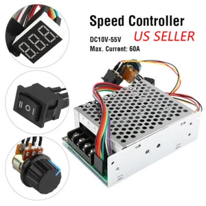 DC 10-55V MAX 60A Reversible PWM Motor Speed Controller 12V 24V 36V - Picture 1 of 4