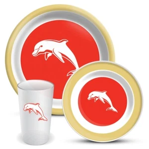 127558 DOLPHINS NRL TEAM LOGO 3 PIECE DINNER SET MELAMINE PLATE BOWL CUP - Picture 1 of 1