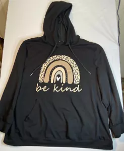 Bloom Chic 24 Be Kind Print Hooded Pullover Pocket Drawstring Sweatshirt Black - Picture 1 of 10