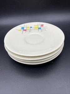 Vintage 62 Salem Mardi Gras China Coffee Cup Saucers (4) 6” Mid Century Modern - Picture 1 of 3