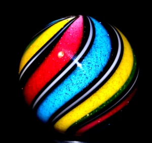 HOT HOUSE GLASS MARBLE/1.218"DICHROIC TRIPLE DELIGHT-TURQ,SUNFLOWER,RUBY RED - Picture 1 of 9