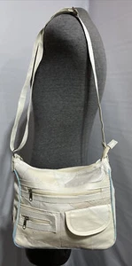 Vintage Patched Lambskin Leather Shoulder Satchel Bag White 10-1/2” X 9” - Picture 1 of 10