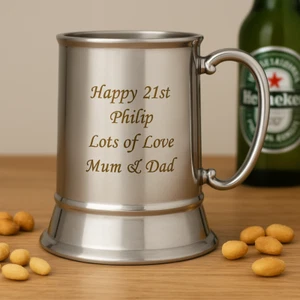 Personalised Engraved 500ml Polished Stainless Steel Tankard Free Laser ENGRAVED - Picture 1 of 2