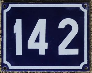 Large old blue French house number 142 door gate plate plaque enamel sign NOS - Picture 1 of 1