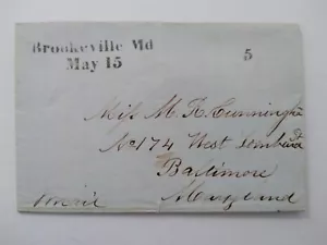 Maryland: Brookeville 1850 Stampless Cover, XF STRAIGHT LINE WITH DATE BELOW - Picture 1 of 7