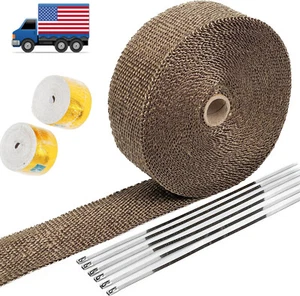 Titanium Wrap 1 Inch X 25 Feet Exhaust Header Heat Wrap & Gold Cool Tape + 6 Tie - Picture 1 of 4