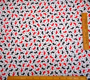 Quilt Fabric By Half-Yard Red Black Scottie Dogs Hearts on White Premium Cotton - Picture 1 of 2