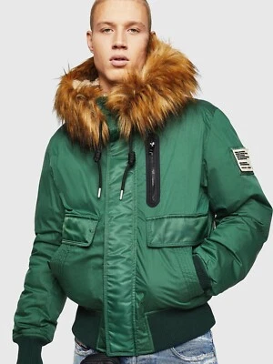 Diesel W burkisk с капюшоном bomber куртка зеленый зимний изолированный с подкладкой искусственного меха  - Изображение 1 из 4