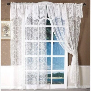 1/2x Vintage White Floral Lace Window Curtain Drape Panel w/ Valance Living Room - Picture 1 of 10