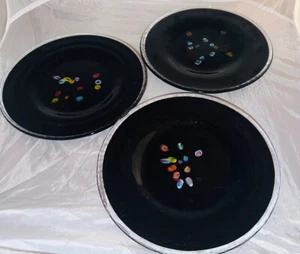 3 Vintage 8" Studio Art Glass Plate Black Murano Millefiori Italy Rare! - Picture 1 of 13