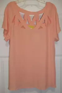 MAEVE Anthropologie Women's Top Size 12 Peach Cut-Out Detail Flutter Sleeve NWT - Picture 1 of 9