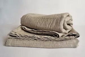 100% LINEN Throw Blanket, Softened Unbleached Flax Coverlet Rustic Texture - Picture 1 of 3