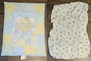 Noah's Ark Reversible Comforter & Crib Fitted Sheet Precious Moments Used - Picture 1 of 4