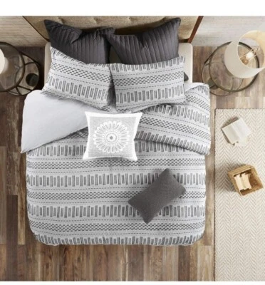 Juego de ropa de cama INK+IVY carbón/algodón negro mediados de siglo diseño geográfico completo/queen   Foto 1 de 4