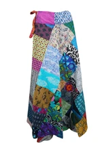Women's Cotton Long Colorful Wrap Skirt Printed Patchwork Ethnic Sarong Dress