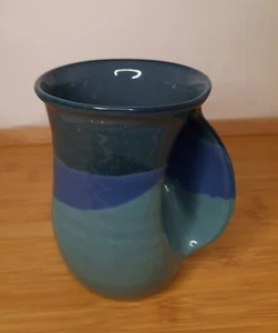 2010 Neher Clay In Motion Hand Warmer Pottery Mug Right Hand Signed (Blue Hues) - Picture 1 of 6