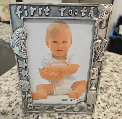 Marco de fotos de primer diente Pewter Ganz 1999 3,5 X 5 guardería bebé niños hito Foto 1 de 4