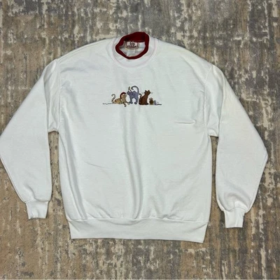 Sudadera Vintage Top Stitch Bordada Gato Navidad Grande Años 90’s Foto 1 de 4