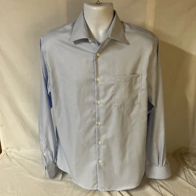 Pronto Uomo Mens Long Sleeve Shirt 100% Cotton Non-Iron Slim Fit 16 34/35 Blue - Image 1 of 4