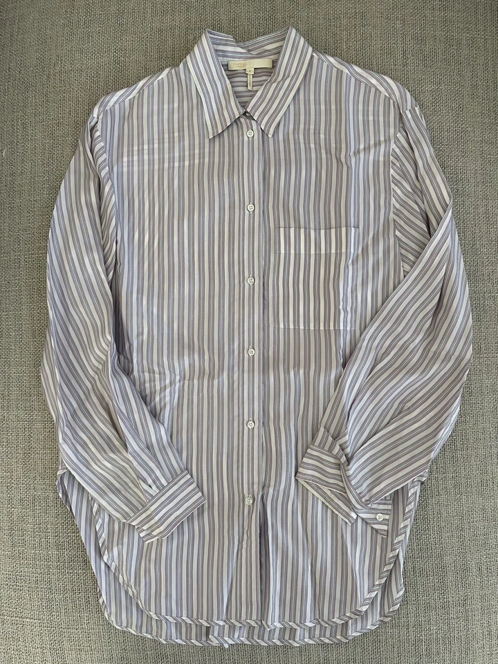Maje Button Up Blouse Womens 1 Small Striped Oversized Viscose Preppy Corpcore - Image 1 of 4