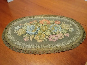 Vintage Oval Gobelin Deckchen Gold Zopf Blumen Tisch Textil  - Bild 1 von 8