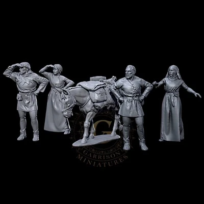 GARRISON MINIATURES Medieval Merchants and Pack Mule 28mm 1/56 Wargames & Collectors Miniatures