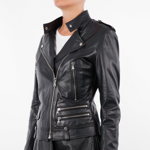 VETEMENTS GIACCA BIKER ADERENTE IN PELLE DI AGNELLO SLIM FIT DA DONNA FATTA A MANO NERA
