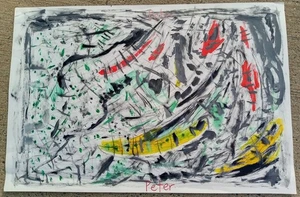 Original Abstract 24 by 36 inch Watercolor Paper Painting Glitter signed by me - Picture 1 of 5