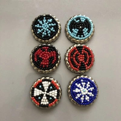 Vintage Seed Beads Beaded Button Covers Silvertone Conch Style Two Thunderbirds - Image 1 of 4