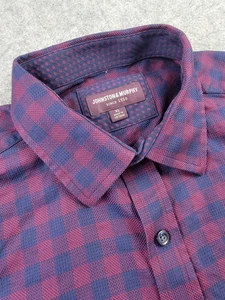 Camisa Johnston Murphy Para Hombres XL Azul Rojo A Cuadros Abotonada Clásica Tejida - Imagen 1 de 10