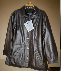 New Dark Brown Leather Coat Jacket Women's 1X, 18W Mid Length Satin Lined NWT - Picture 1 of 9