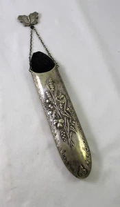 Vintage Silver Plated Repousse Chatelaine Eye Glass Holder w/ Butterfly Pin - Picture 1 of 15
