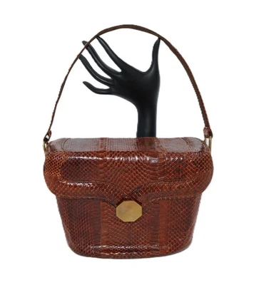 Bolso de mano cuadrado vintage años 40 - SHAW - piel de serpiente cobra marrón Foto 1 de 4
