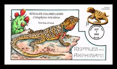 DR JIM STAMPS US COVER RETICULATE COLLARED LIZARD FDC COLLINS HAND PAINTED - Image 1 of 2