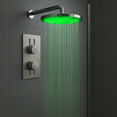 ECOSPA Thermostatic Concealed Shower Mixer Valve 1 Outlet Modern Round LED Head WRAS