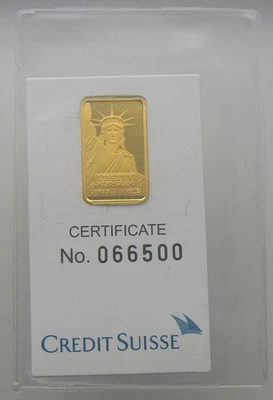 2 克密封自由女神金条 - 瑞士信贷 VALCAMBI - 0.9999 精细 #066500 — 第 1/2 张图片