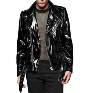 Gothic Moto Vinyl Black Pvc Motorcycle Jacket Punk Fetish Emo Biker Jacket - Picture 1 of 3